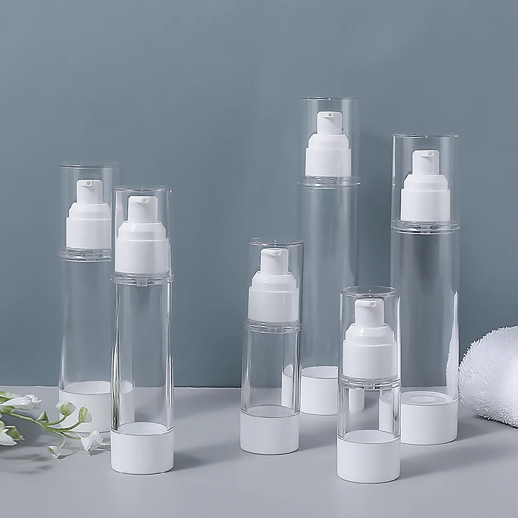 Eco Friendly Empty PP Plastic Cosmetic Packaging Container Serum Fillable Cream Lotion 15ml 30ml 50ml 80ml 100ml 120ml Clear Frosting Airless Pump Bottle