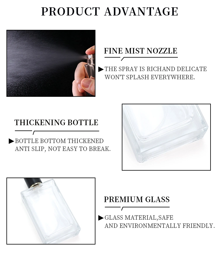 Wholesale Customized 50ml Square Spray Glass Bottle Luxury Perfume Packaging Bottle