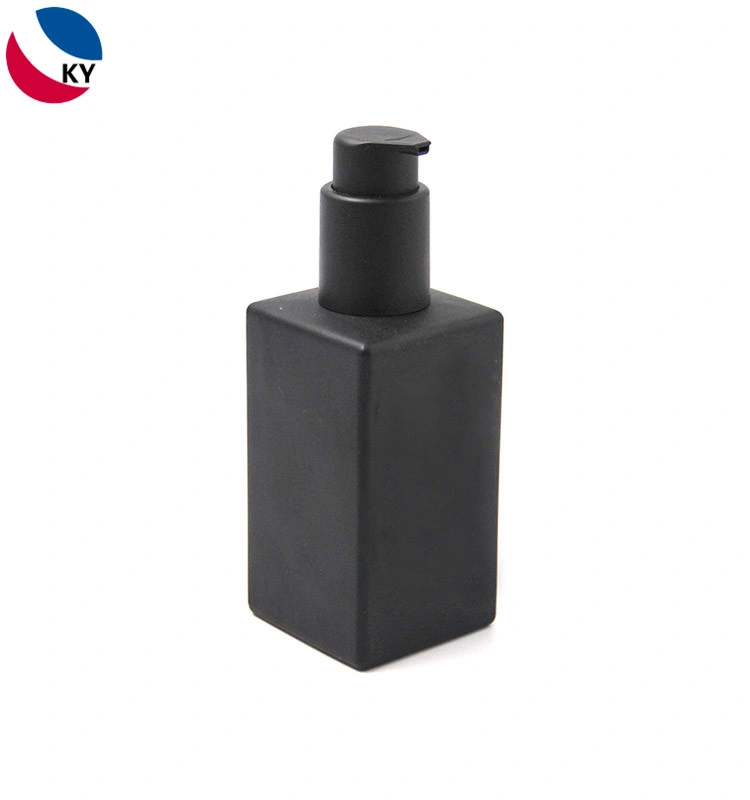 Luxury Cosmetic Cleanser Glass Bottle Essential Oil Matte Black Body Lotion Square Empty Glass Pump Bottles 4oz 120ml for Body Serum