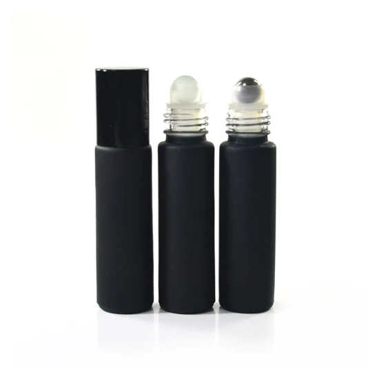 Rullo roll up in vetro per olio essenziale di profumo nero opaco da 4 ml, 6 ml, 8 ml, 10 ml con cappuccio in alluminio e sfera a rullo