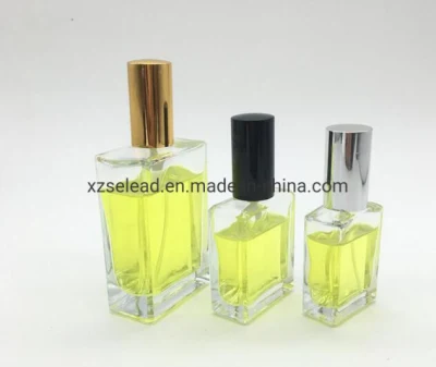 Flacone di profumo in vetro quadrato rettangolare trasparente da 15 ml, 30 ml, 50 ml, 100 ml con tappo a pompa per lozione