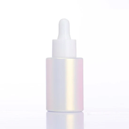 Confezione di olio essenziale vuota personalizzata di lusso da 1 oz Flacone contagocce in vetro spesso rotondo da 30 ml per siero cosmetico per il viso